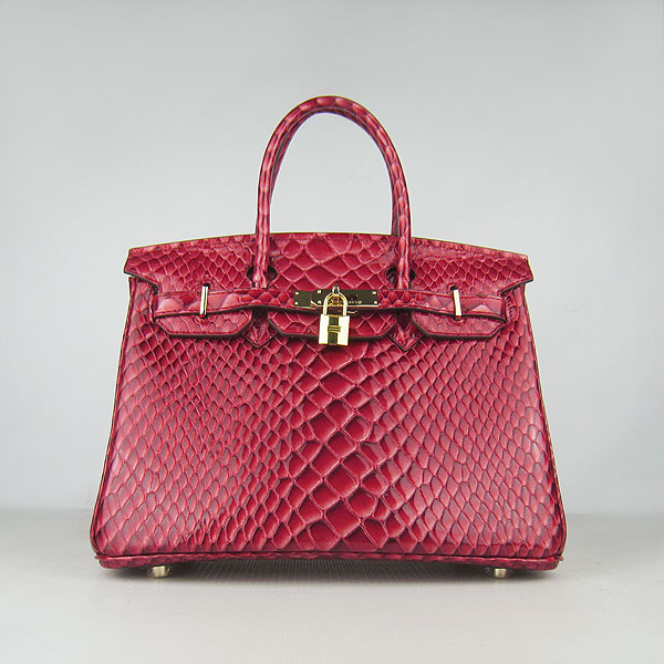 Replica Hermes Birkin 30CM Fish Veins Leather Bag Dark Red 6088 On Sale